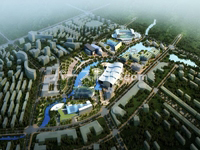 Bird's-eye view of building, housing complex CG rendering